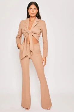 Blair - Tan Tailored Front Knotted Blazer & Bell Bottom Trouser Set