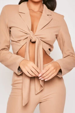 Blair - Tan Tailored Front Knotted Blazer & Bell Bottom Trouser Set -Outlet Sarto Base Store 19 11 MISSG 55072