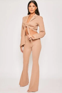 Blair - Tan Tailored Front Knotted Blazer & Bell Bottom Trouser Set -Outlet Sarto Base Store 19 11 MISSG 55078