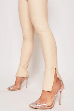 Lelah - Cream PU Split Hem Trousers -Outlet Sarto Base Store 19 11 MISSG 55104