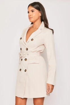 Clancy - Beige Double Breasted Belted Blazer Dress -Outlet Sarto Base Store 19 11 MISSG 55589
