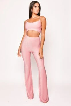 Haley - Pink Lurex Glitter Crop Two Piece Set