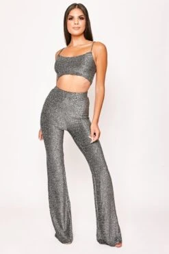Haley - Silver Lurex Glitter Crop Two Piece Set