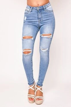 Bree - Blue High Waisted Ripped Skinny Jeans