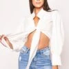 Islie - White Tie Front Cropped Shirt