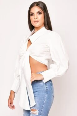 Islie - White Tie Front Cropped Shirt -Outlet Sarto Base Store 20 06 missg 0692