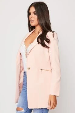 Ruby - Pink Longline Side Zip Blazer -Outlet Sarto Base Store 22 09 missg 39451