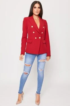 Rafal - Wine Gold Button Double Breast Blazer