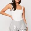 Lucida - Grey PU Ruffle Hem Shorts