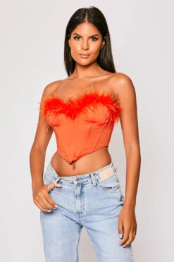 Sophie - Orange Feather Trim Top -Outlet Sarto Base Store 23 05 MISSG 73214