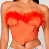Sophie - Orange Feather Trim Top