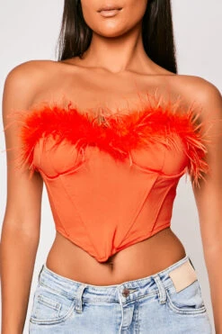 Sophie - Orange Feather Trim Top