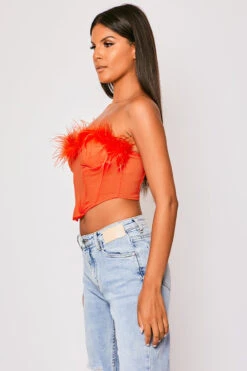 Sophie - Orange Feather Trim Top -Outlet Sarto Base Store 23 05 MISSG 73222
