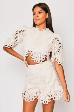 Hettie - Nude High Neck Top & Short Set