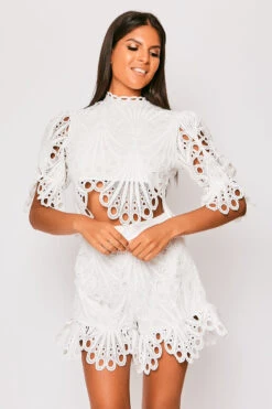 Hettie - White High Neck Top & Short Set -Outlet Sarto Base Store 23 05 MISSG 73402