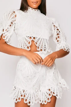 Hettie - White High Neck Top & Short Set