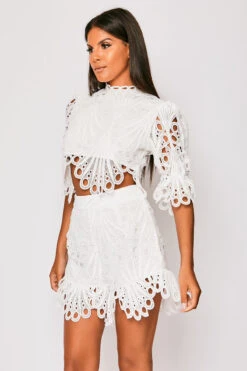 Hettie - White High Neck Top & Short Set -Outlet Sarto Base Store 23 05 MISSG 73410