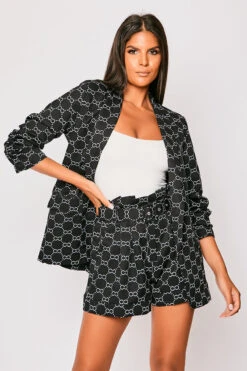 Alma - Black Monogram Blazer & Short Set
