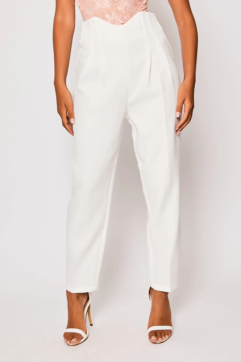 Corrine - White Pleated High Waisted Tailored Trousers 3 Corrine - White Pleated High Waisted Tailored Trousers - Image 3