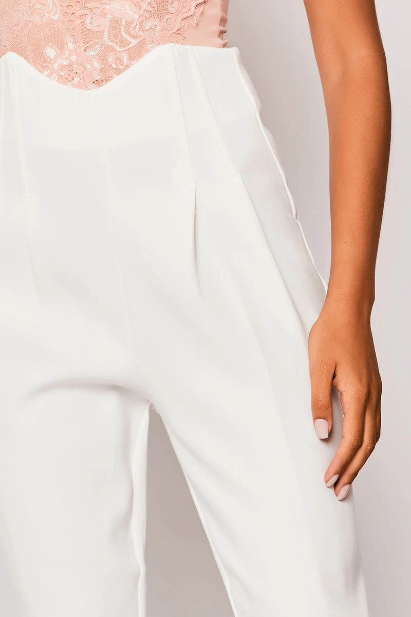 Corrine - White Pleated High Waisted Tailored Trousers 4 Corrine - White Pleated High Waisted Tailored Trousers - Image 4