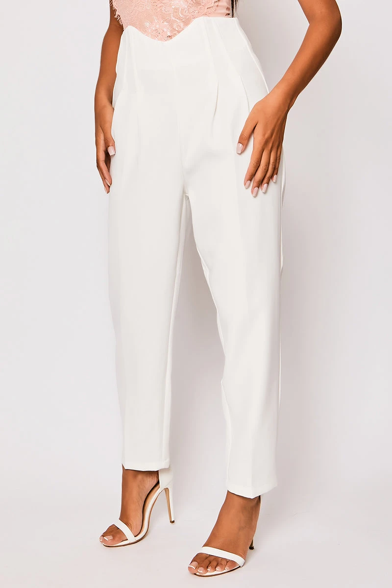 Corrine - White Pleated High Waisted Tailored Trousers 5 Corrine - White Pleated High Waisted Tailored Trousers - Image 5