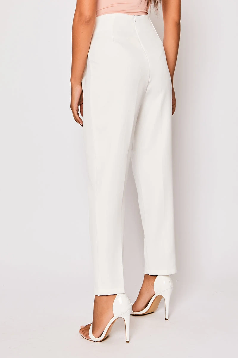 Corrine - White Pleated High Waisted Tailored Trousers 6 Corrine - White Pleated High Waisted Tailored Trousers - Image 6