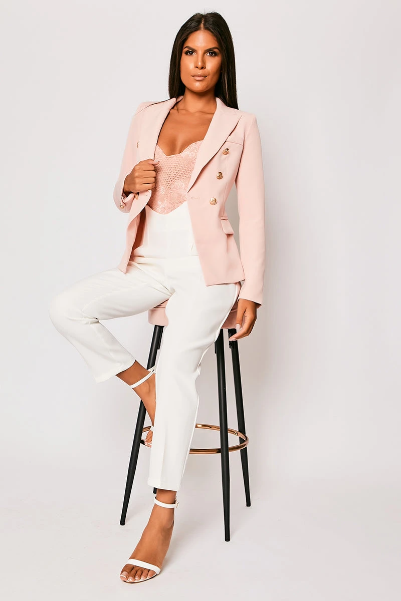 Corrine - White Pleated High Waisted Tailored Trousers 1 Corrine - White Pleated High Waisted Tailored Trousers