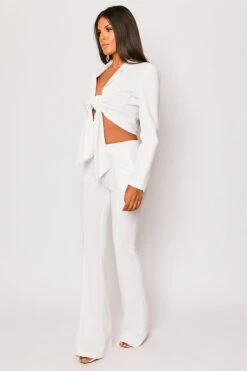 Blair - White Tailored Front Knotted Blazer & Bell Bottom Trouser Set