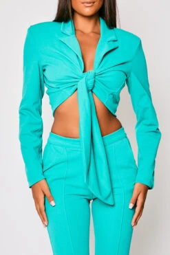 Blair - Turquoise Tailored Front Knotted Blazer & Bell Bottom Trouser Set -Outlet Sarto Base Store 23 05 MISSG 74223
