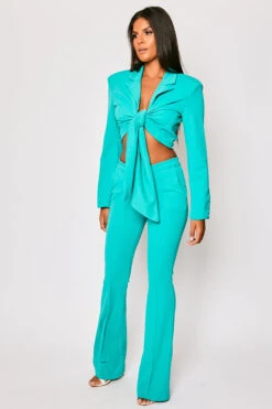 Blair - Turquoise Tailored Front Knotted Blazer & Bell Bottom Trouser Set -Outlet Sarto Base Store 23 05 MISSG 74228