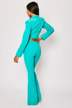 Blair - Turquoise Tailored Front Knotted Blazer & Bell Bottom Trouser Set -Outlet Sarto Base Store 23 05 MISSG 74233
