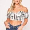 Louisia - White Polka Dot Mesh Milkmaid Crop Top