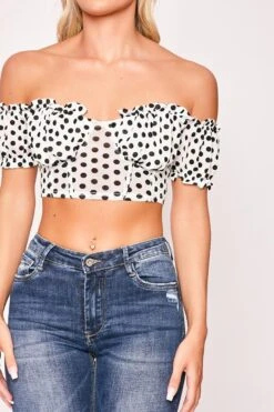 Louisia - White Polka Dot Mesh Milkmaid Crop Top 8 Louisia - White Polka Dot Mesh Milkmaid Crop Top -Outlet Sarto Base Store 23 07 missg 4208