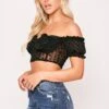 Louisia - Black Polka Dot Mesh Milkmaid Crop Top