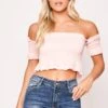 Lilo - Pink Elasticated Bardot Crop Top
