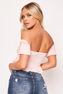 Lilo - Pink Elasticated Bardot Crop Top -Outlet Sarto Base Store 23 07 missg 4413