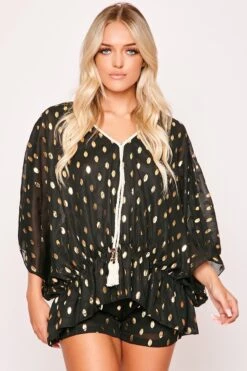 Malina - Black & Gold Leaf Print Top & Shorts & Co-ord