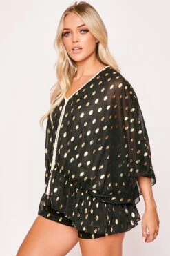 Malina - Black & Gold Leaf Print Top & Shorts & Co-ord -Outlet Sarto Base Store 23 07 missg 5072