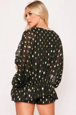 Malina - Black & Gold Leaf Print Top & Shorts & Co-ord -Outlet Sarto Base Store 23 07 missg 5078