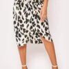Indiyah - White Leopard Side Tie Up Satin Skirt