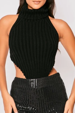 Bobbie - Black Roll Neck Thick Rib Backless Top -Outlet Sarto Base Store 23 09 MISSG 5438