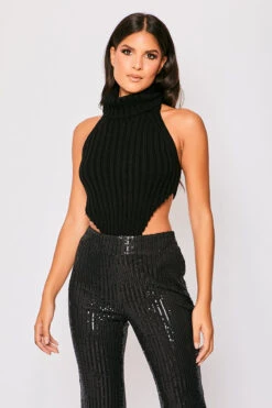 Bobbie - Black Roll Neck Thick Rib Backless Top -Outlet Sarto Base Store 23 09 MISSG 5442