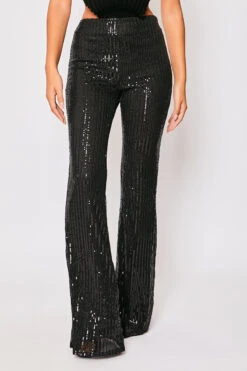 Reegan - Black Sequin High Waisted Flared Trousers