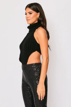 Bobbie - Black Roll Neck Thick Rib Backless Top -Outlet Sarto Base Store 23 09 MISSG 5458