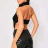 Bobbie - Black Roll Neck Thick Rib Backless Top
