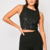 Celena - Black Glitter Crop Top