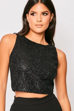 Celena - Black Glitter Crop Top -Outlet Sarto Base Store 23 09 MISSG 5534