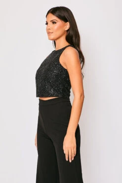 Celena - Black Glitter Crop Top -Outlet Sarto Base Store 23 09 MISSG 5542