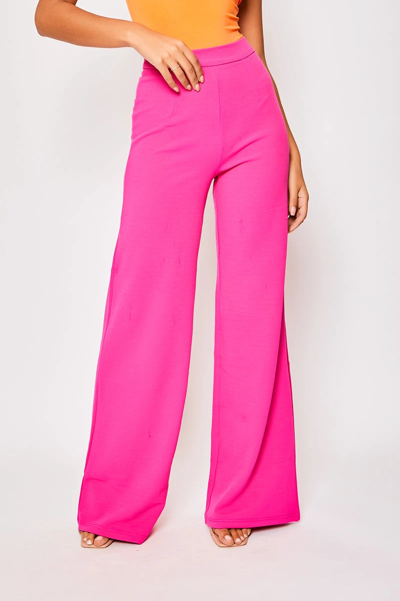 Sutton - Hot Pink High Waisted Wide Leg Trousers 2 Sutton - Hot Pink High Waisted Wide Leg Trousers - Image 2