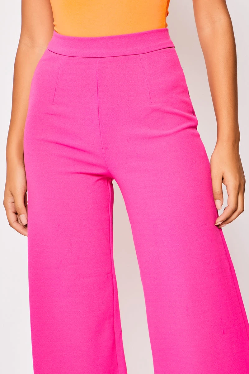 Sutton - Hot Pink High Waisted Wide Leg Trousers 3 Sutton - Hot Pink High Waisted Wide Leg Trousers - Image 3